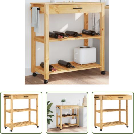 vidaXL Almacenamiento de cocina -  Carrito de cocina MONZA madera maciza de pino 84x40x88,5 cm