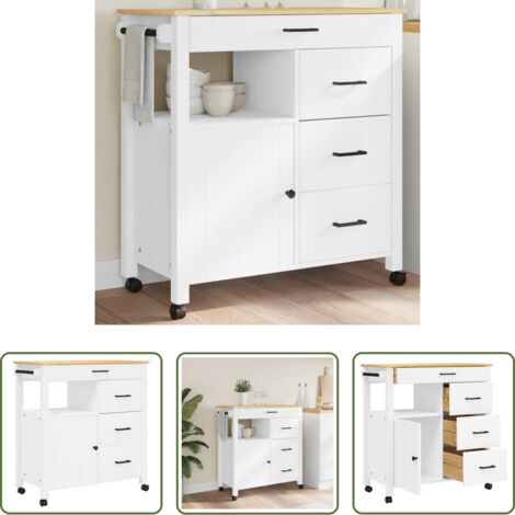 vidaXL Almacenamiento de cocina -  Carrito de cocina MONZA madera maciza de pino 84x40x88,5 cm