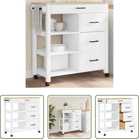 vidaXL Almacenamiento de cocina -  Carrito de cocina MONZA madera maciza de pino 84x40x88,5 cm