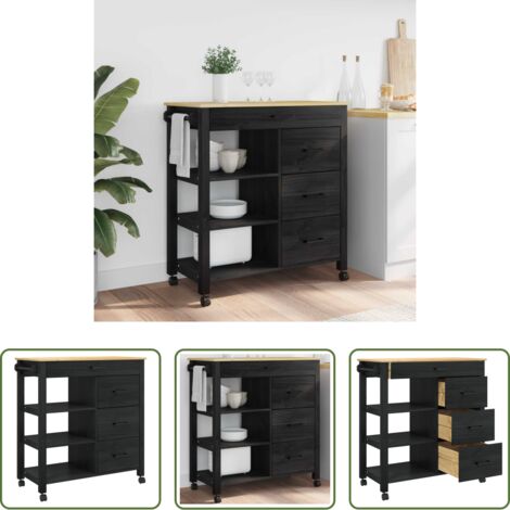 vidaXL Almacenamiento de cocina - Carro de Cocina MONZA Negro 84 x 40 x 88,5 cm