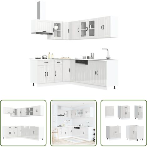 vidaXL Almacenamiento de cocina -  Mueble cocina Lucca blanco brillo 11 pzas madera contrachapada
