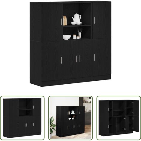 vidaXL Almacenamiento de cocina -  Mueble de cocina 3 piezas madera contrachapada negro