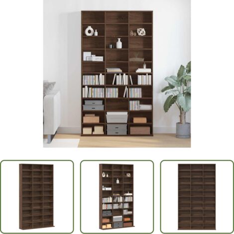 vidaXL Almacenamiento de discos - Estantería de CD contrachapada marrón roble 102x23x177,5 cm