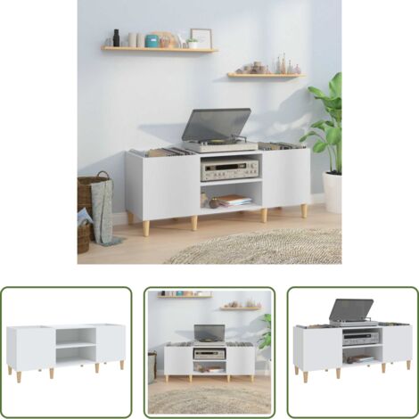 vidaXL Almacenamiento de discos -  Mueble para discos de madera de ingeniería blanco 121x38x48 cm