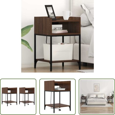vidaXL Almacenamiento de dormitorio -  Armario de Noche con estante 2 pcs Roble Marrón 40 x 40 x 61 cm