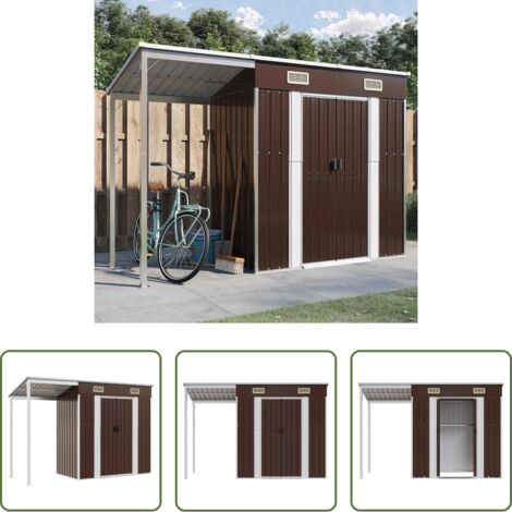 vidaXL Almacenamiento de herramientas -  Cobertizo jardín tejado alargado acero marrón 277x107x181 cm