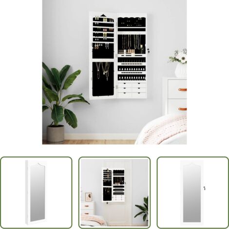 vidaXL Almacenamiento de joyas -  Espejo con joyero de pared blanco 37,5x10x106 cm