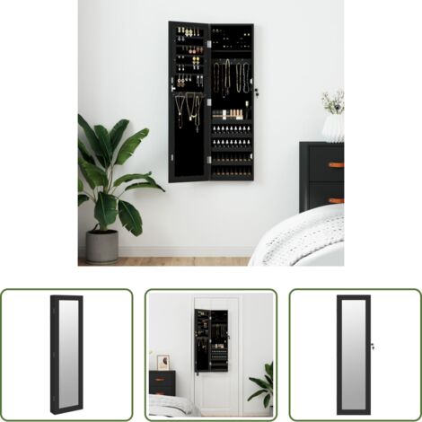 vidaXL Almacenamiento de joyas -  Espejo con joyero de pared negro 30x8,5x106 cm