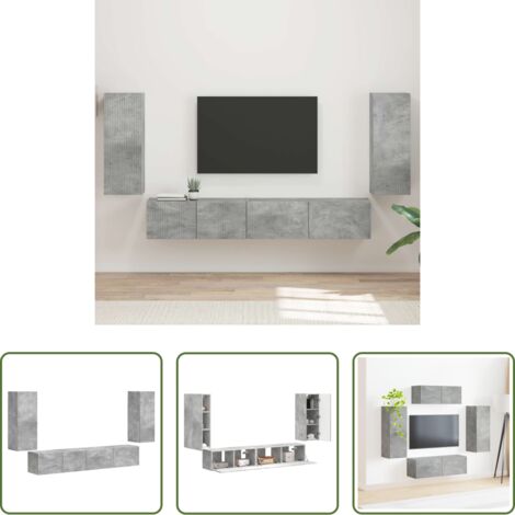 vidaXL Almacenamiento de madera -  Conjunto de mueble de TV 4 pcs Gris Concreto
