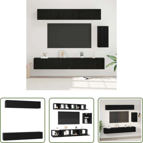 vidaXL Almacenamiento de medios -  Conjunto de mueble de TV 6 pcs Roble Negro Madera de ingeniería