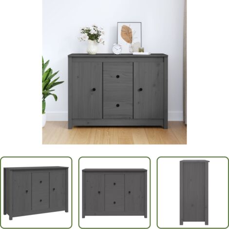 vidaXL Almacenamiento de muebles -  Aparador de madera maciza de pino gris 100x35x74 cm
