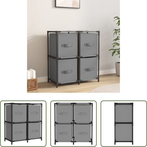 vidaXL Almacenamiento de objetos -  Armario almacenaje de acero con 4 cestas tela gris 63x30x71 cm