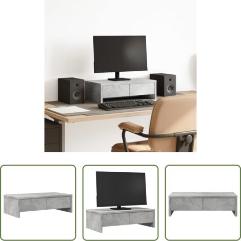 vidaXL Almacenamiento de oficina -  Soporte de monitor cajones madera gris hormigón 50x27x15 cm