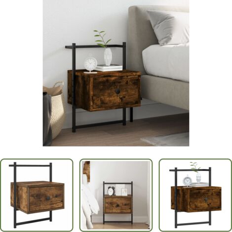 vidaXL Almacenamiento de pared -  Mesita de noche de pared roble ahumado 35x30x51 cm