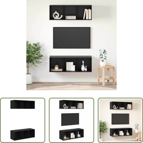 vidaXL Almacenamiento de TV -  Conjunto de mueble de TV 2 pcs Roble Negro 37 x 37 x 107 cm