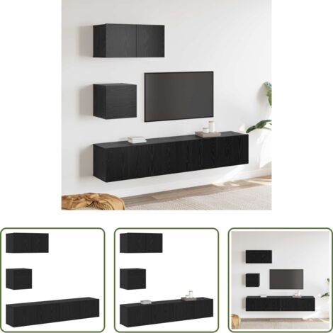 vidaXL Almacenamiento de TV -  Conjunto de mueble de TV 3 pcs Roble Negro Madera de ingeniería