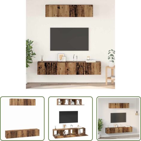 vidaXL Almacenamiento de TV -  Conjunto de mueble de TV 4 pcs Madera envejecida