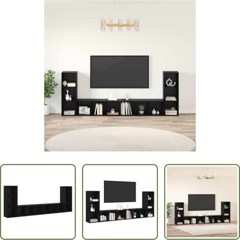 vidaXL Almacenamiento de TV -  Conjunto de mueble de TV 4 pcs Roble Negro 37 x 35 x 107 cm
