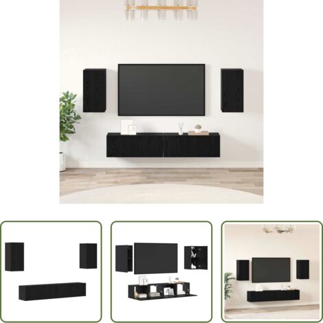 vidaXL Almacenamiento de TV -  Conjunto de mueble de TV 4 pcs Roble Negro Madera de ingeniería
