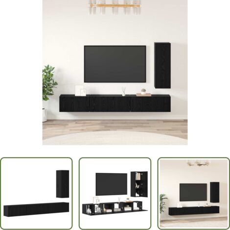 vidaXL Almacenamiento de TV -  Conjunto de mueble de TV 4 pcs Roble Negro Madera de ingeniería