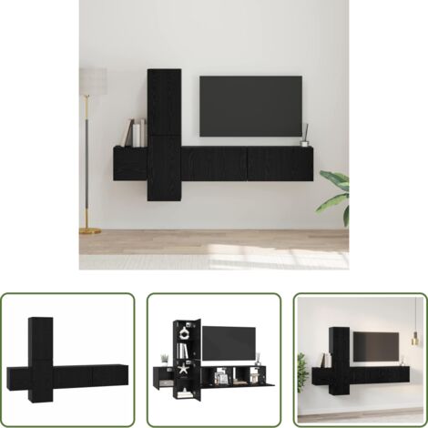 vidaXL Almacenamiento de TV -  Conjunto de mueble de TV 5 pcs Roble Negro Madera de ingeniería