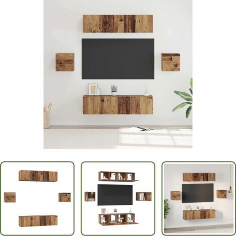 vidaXL Almacenamiento de TV -  Conjunto de mueble de TV 6 pcs Madera envejecida