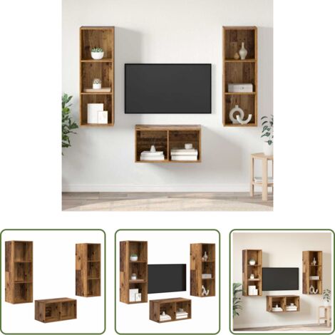 vidaXL Almacenamiento de TV -  Conjunto de mueble de TV Madera Vieja 37 x 37 x 107 cm