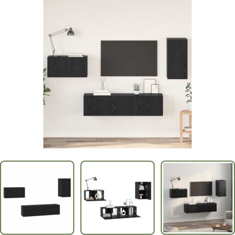 vidaXL Almacenamiento de TV -  Conjunto de mueble de TV Roble Negro Madera de ingeniería