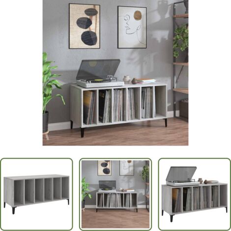 vidaXL Almacenamiento de vinilos -  Mueble para discos madera contrachapada gris Sonoma 100x38x48cm