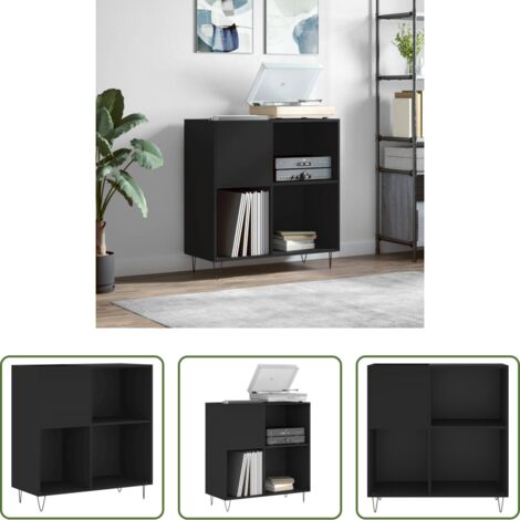 vidaXL Almacenamiento de vinilos -  Mueble para discos madera contrachapada negro 84,5x38x89 cm