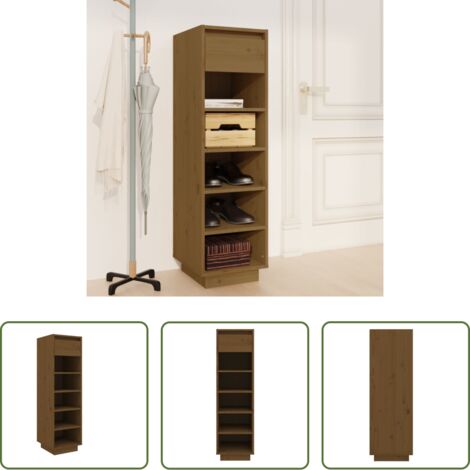 vidaXL Almacenamiento de zapatos -  Mueble zapatero de madera maciza pino marrón miel 30x34x105 cm