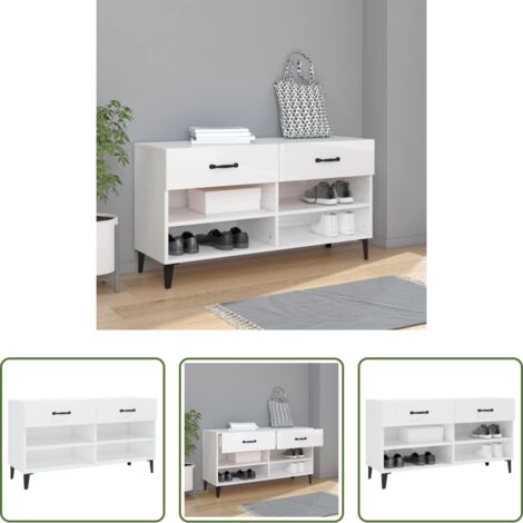 vidaXL Almacenamiento de zapatos -  Mueble zapatero madera contrachapada blanco brillo 102x35x55 cm