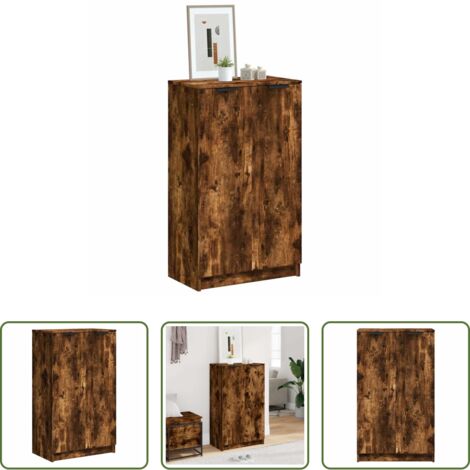 vidaXL Almacenamiento de zapatos -  Mueble zapatero madera contrachapada roble ahumado 59x35x100 cm