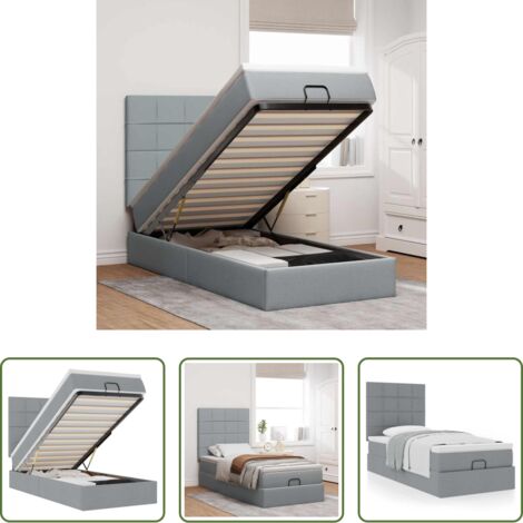 vidaXL Almacenamiento debajo de la cama -  Cama otomana con colchón gris claro 100x200 cm tela