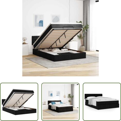 vidaXL Almacenamiento debajo de la cama -  Cama otomana con colchón negra 140x190 cm tela