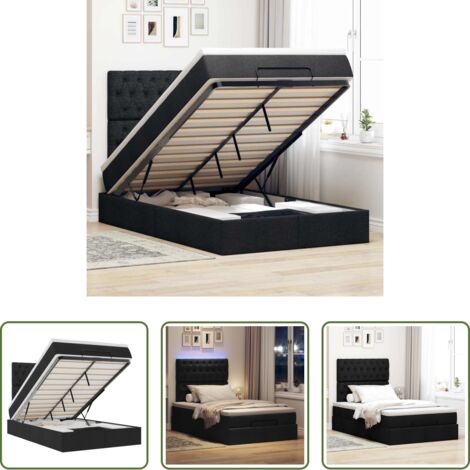 vidaXL Almacenamiento debajo de la cama -  Estructura cama otomana colchón tela negro 120x200cm