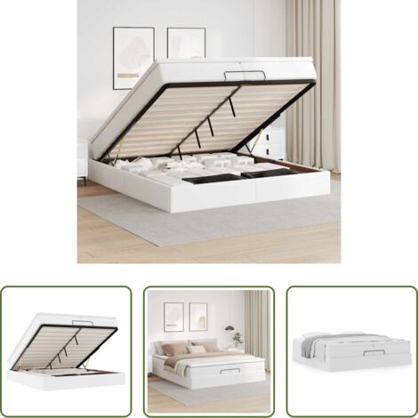 vidaXL Almacenamiento debajo de la cama -  Estructura cama otomana colchones cuero sintético blanco