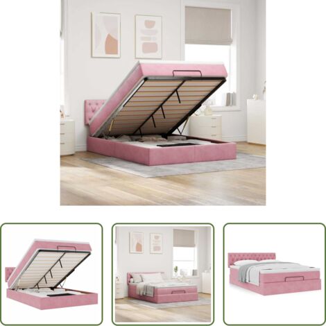 vidaXL Almacenamiento debajo de la cama -  Estructura cama otomana con colchón terciopelo rosa 140x190 cm