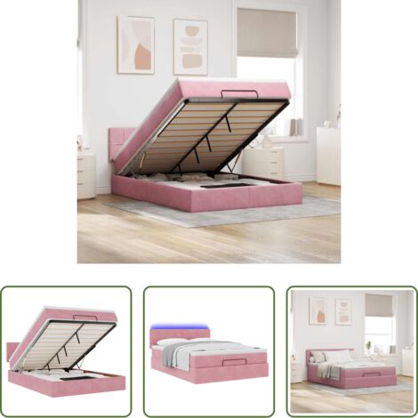 vidaXL Almacenamiento debajo de la cama -  Estructura cama otomana con colchón terciopelo rosa 140x190 cm