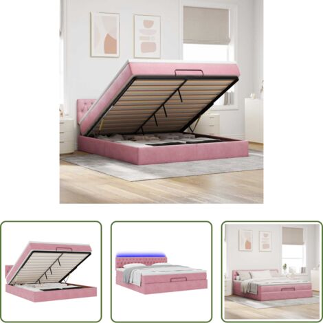 vidaXL Almacenamiento debajo de la cama -  Estructura cama otomana con colchón terciopelo rosa 160x200 cm