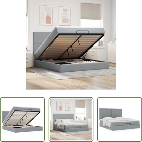 vidaXL Almacenamiento debajo de la cama -  Estructura de cama otomana colchón tela gris claro 160x200cm