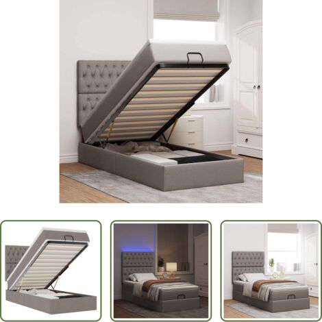 vidaXL Almacenamiento debajo de la cama -  Estructura de cama otomana colchón tela gris pardo 90x190cm