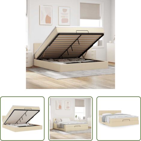vidaXL Almacenamiento debajo de la cama -  Estructura de cama otomana con colchón tela crema 160x200cm
