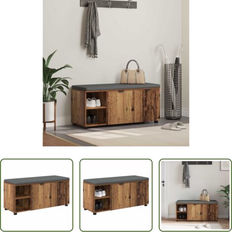 vidaXL Almacenamiento en banco -  Banco de entrada con cojín Madera vieja 100 x 38 x 46 cm