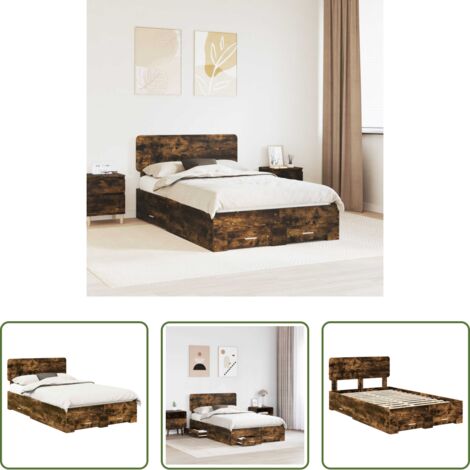 vidaXL Almacenamiento en cama -  Estructura de cama con cabecera Roble ahumado 135 x 190 cm