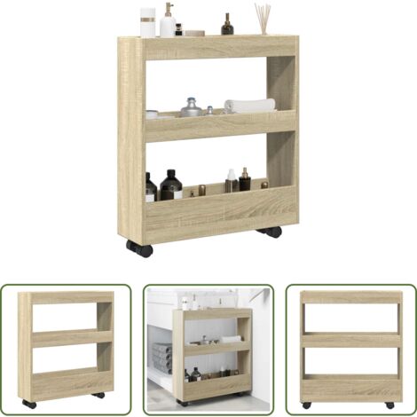 vidaXL Almacenamiento en casa - Carro de almacenaje estrecho 3 niveles madera roble Sonoma