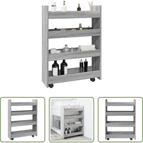 vidaXL Almacenamiento en casa - Carro de almacenaje estrecho 4 niveles madera gris Sonoma