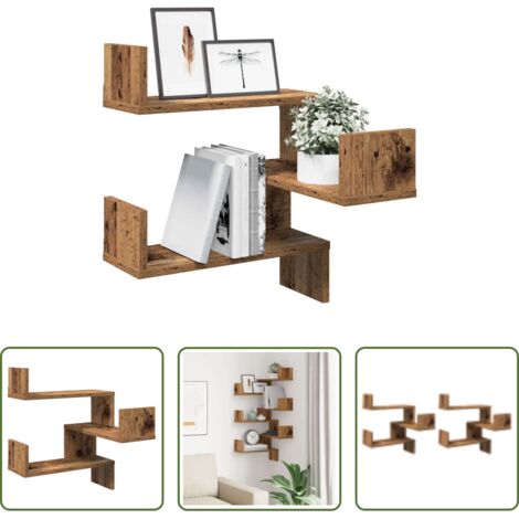 vidaXL Almacenamiento en casa -  Estanterías pared esquina 2 uds madera envejecida 40x40x49,5 cm
