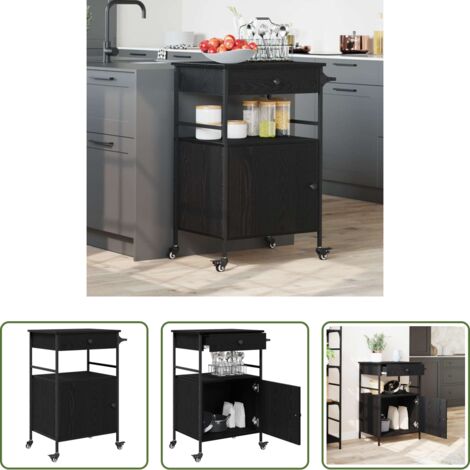 vidaXL Almacenamiento en cocina - Carro de Cocina Roble Negro 56 x 43 x 89,5 cm