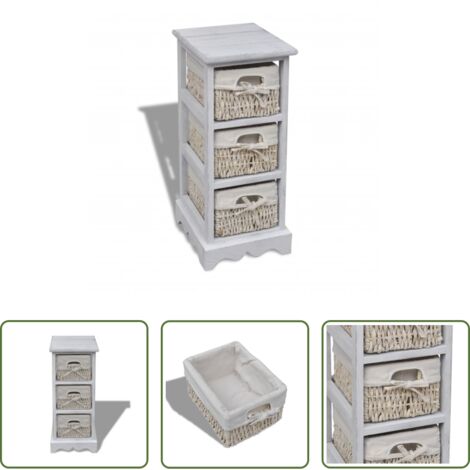 vidaXL Almacenamiento en madera -  Estante con 3 cestas tejidas de almacenamiento madera blanca